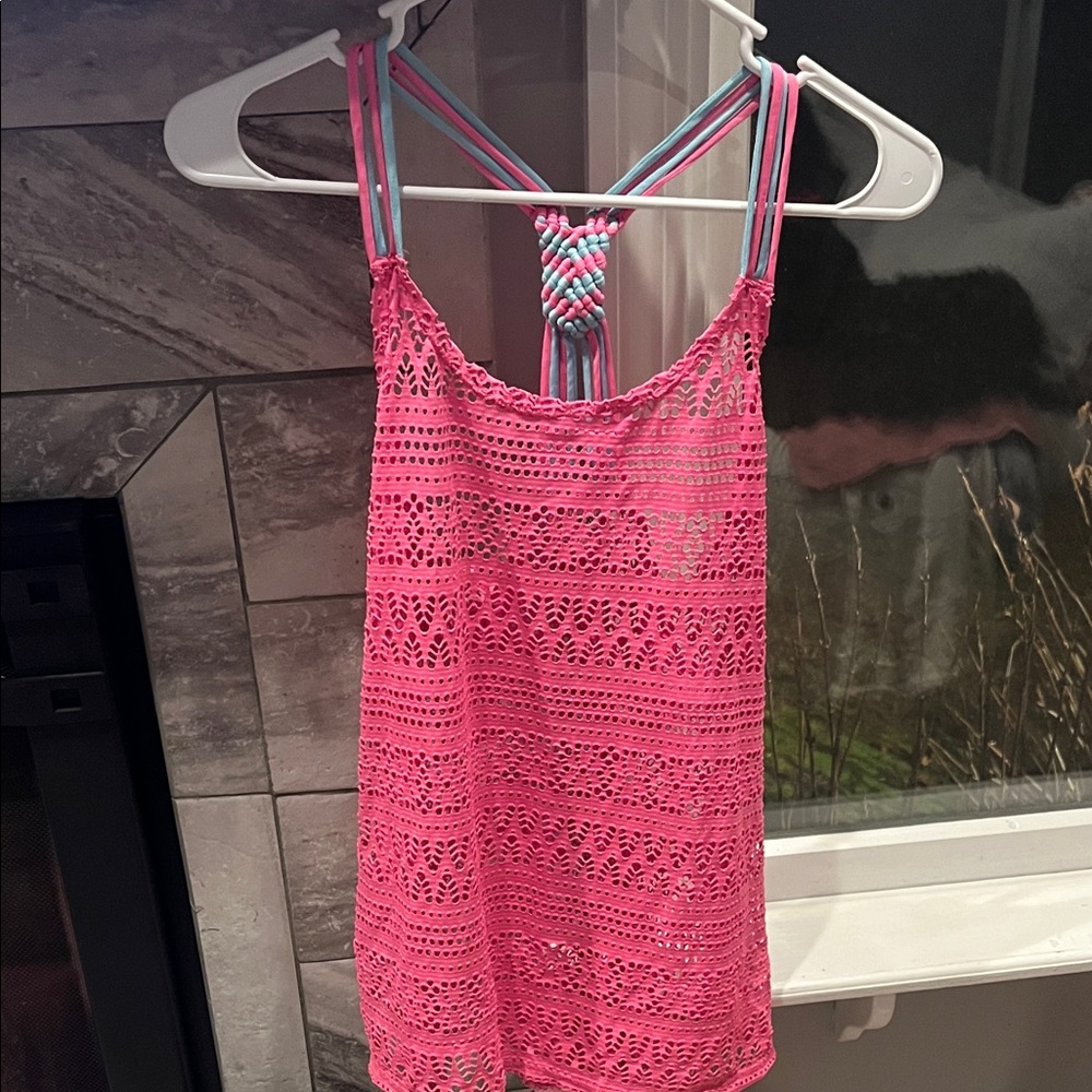 Miken Vibrant Pink Crochet Camisole with Dual Blue Straps